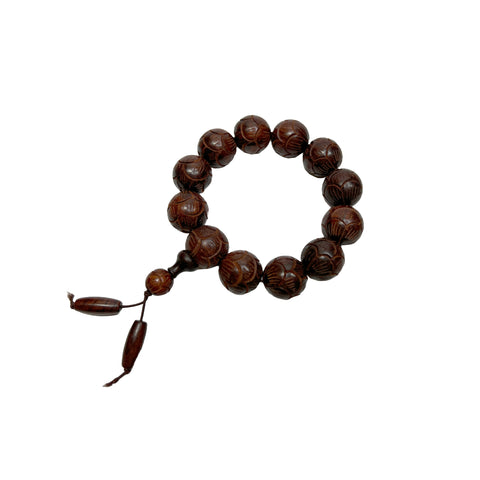 Chinese Rosewood Carved Beads Hand Rosary Praying Bracelet A14S