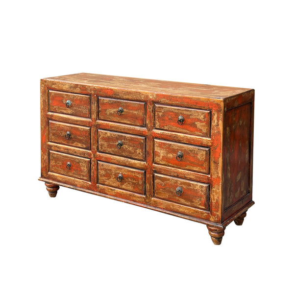 brown chest dresser Orange Rustic Vintage 9-Drawer Wooden – Distressed Farmh – Golden Lotus Antiques Size:Dress as described out stop Blue and White Kentucky long wedding gowns