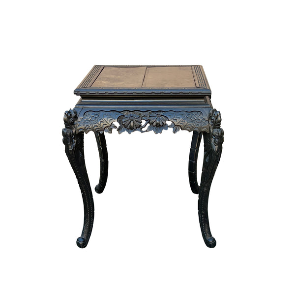 Vintage Chinese Black Relief Floral Carving Apron Claw Legs Side Console Table ws4812S