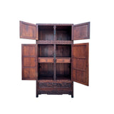 Chinese Brown Huali Dragons Motif Tall Stack Compound Cabinet Armoire cs7636S