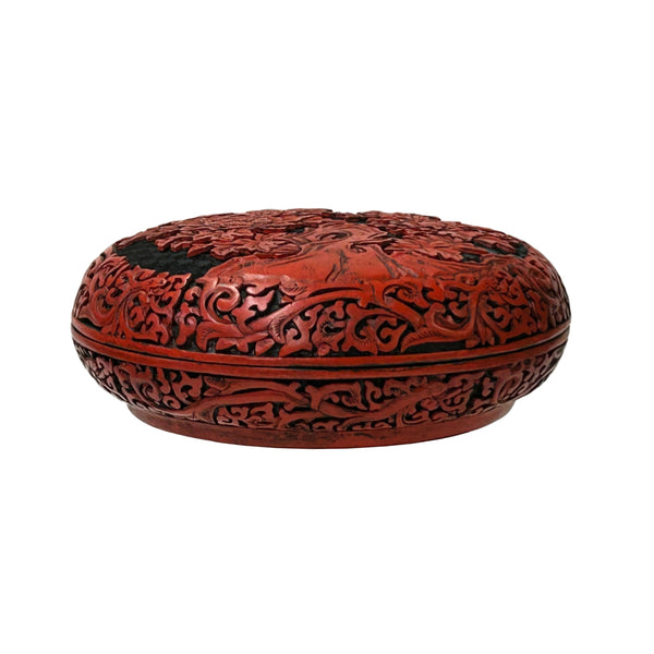 Hand Crafter Vintage Chinese Red Lacquer Round Floral Carving Accent Box ws4406S Hand Crafter Vintage Chinese Red Lacquer Round Floral Carving Accent Box ws4406S