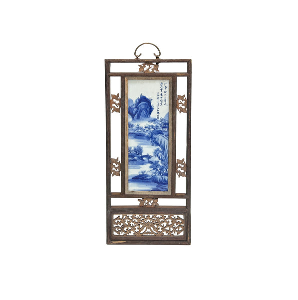 ビンテージ　中国　木製屏風パネル Vintage Chinese Wood Frame Porcelain Scenery Plaque Panel GB107S