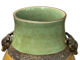 Orient Crackle Green Dragon Motif Ram Heads Artistic Pottery Ceramic Vase ws4706S