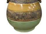 Orient Crackle Green Dragon Motif Ram Heads Artistic Pottery Ceramic Vase ws4706S