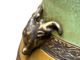 Orient Crackle Green Dragon Motif Ram Heads Artistic Pottery Ceramic Vase ws4706S