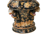Oriental Vintage Black Copper Graphic Monkey Accent Porcelain Jar ws3873S