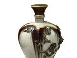 Oriental Silver Color Metal Dragons Motif Ceramic Jar Vase Art ws4801S