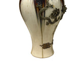Oriental Silver Color Metal Dragons Motif Ceramic Jar Vase Art ws4801S