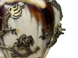 Oriental Silver Color Metal Dragons Motif Ceramic Jar Vase Art ws4801S