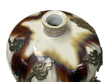 Oriental Silver Color Metal Dragons Motif Ceramic Jar Vase Art ws4801S