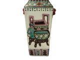 Chinese White Canton Famille Mille Graphic Square Porcelain Vase ws4887S