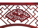 Chinese Reddish Brown Flower Ducks Geometric Round Arch Wood Room Divider GB100S