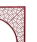 Chinese Reddish Brown Flower Ducks Geometric Round Arch Wood Room Divider GB100S