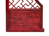 Chinese Reddish Brown Flower Ducks Geometric Round Arch Wood Room Divider GB100S