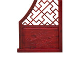 Chinese Reddish Brown Flower Ducks Geometric Round Arch Wood Room Divider GB100S