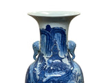 23" Vintage Blue White Scenery Porcelain Elephant Head Ear Art Vase ws4363S