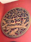 Round Shape Chinese Hand Carved Deer And Pine Tree Wall Plaque Panel fs705S