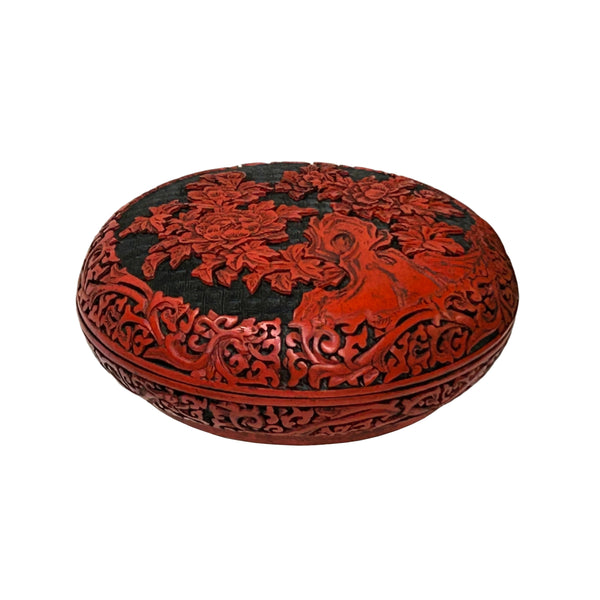 Hand Crafter Vintage Chinese Red Lacquer Round Floral Carving Accent Box ws4406S Hand Crafter Vintage Chinese Red Lacquer Round Floral Carving Accent Box ws4406S