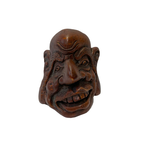 Chinese Natural Bamboo Carved Happy Man Face Display ws3246S
