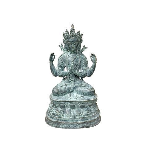 Chinese Rustic Oxidized Patina GuanYin Bodhisattva Metal Buddha Statue GB003S