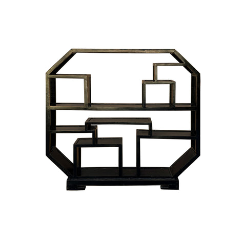 Chinese Black Lacquer Rectangular Display Curio Cabinet Room Divider GB028S