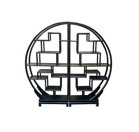 Chinese Black Round Shape Display Curio Cabinet Room Divider GB032S