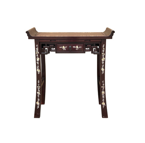 Chinese Rosewood Mother of Pearl Tall Shrine Offering Altar Console Table GB036S