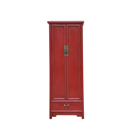 Oriental Classic Slim Red Lacquer Narrow Tall Storage Cabinet GB037S