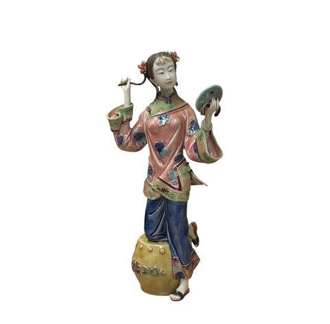 Chinese Porcelain Qing Style Dressing Holding Mirror Lady Figure GB053S