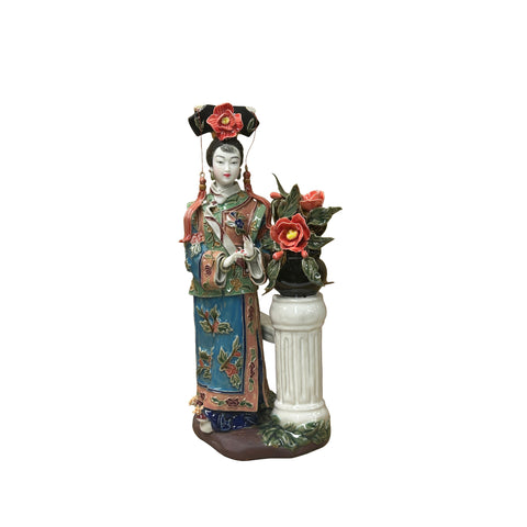 Chinese Porcelain Qing Style Dressing Red Flower Lady Figure GB054S