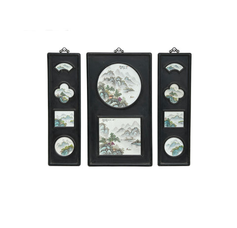 Chinese Mountain River Porcelain Painting Wall Panel 3 Pieces Set GB074GB075S