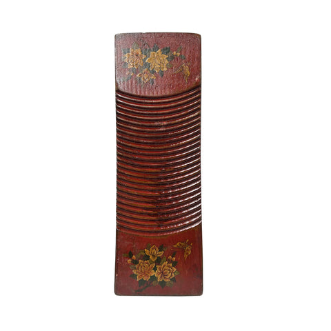 Vintage Restored Distressed Red Flower Graphic Washing Board Wood Panel Art JK268S