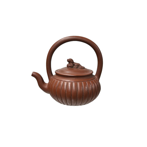 Vintage Brown Pumpkin Puppy Zisha Clay Teapot Art Display JK292S