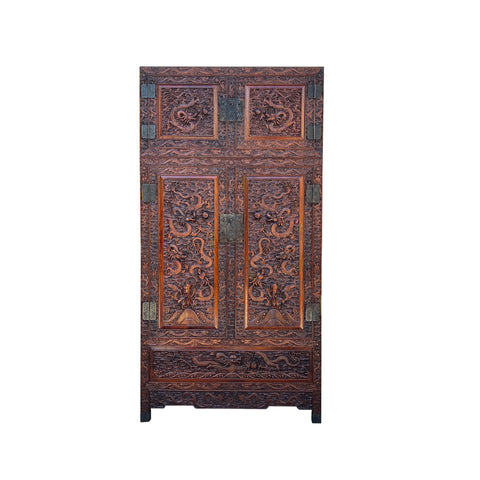 Chinese stack dragon armoire - oriental dragon carving compound cabinet 