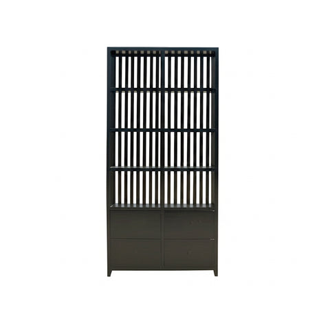 Black Lacquer Bars 4 Drawers Zen Minimalist Bookcase Display Cabinet ws4749S