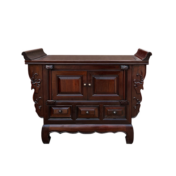 Chinese Brown Stain Altar Carving Low Kang Table Display Stand cs7601S