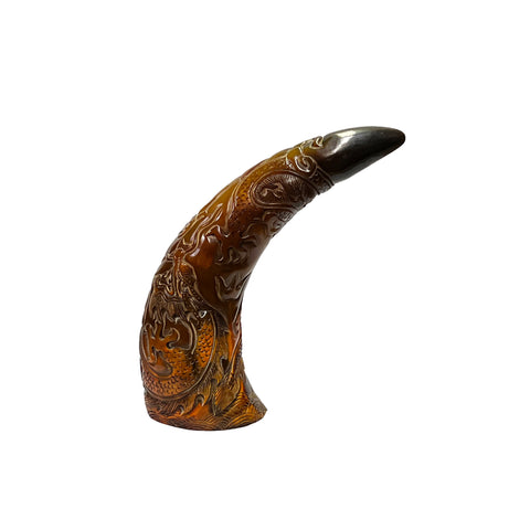 ox horn shape display art - asian dragon carving display 