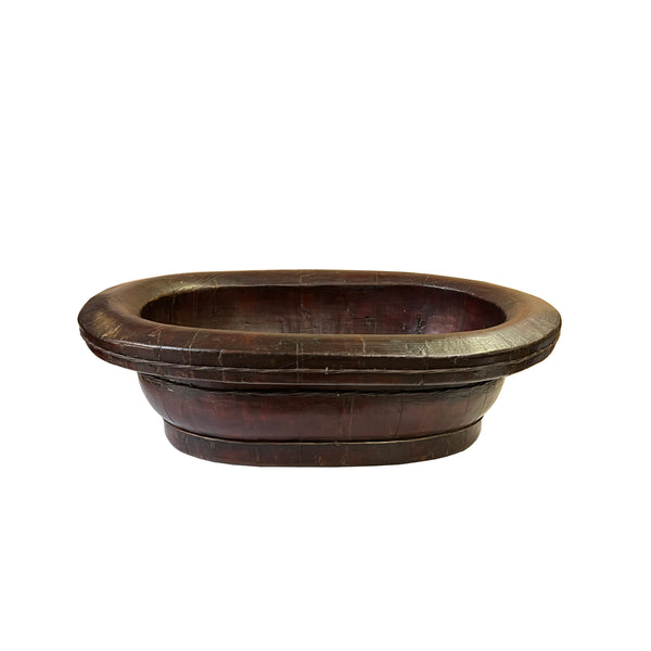 Chinese Vintage Distressed Brown Flower Oval Shape Wood Bucket ws3125S Chinese Vintage Distressed Brown Flower Oval Shape Wood Bucket ws3125S