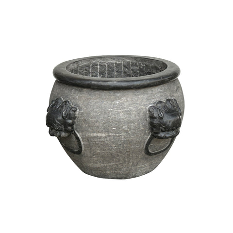 Chinese Oriental Gray Black Stone Round Garden Pot Planter cs2438S
