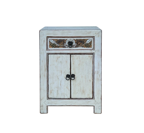 Distressed Cream Off White Floral Carving Side Table Cabinet cs2483S