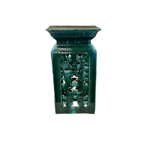 Ceramic Clay Green Square Tall Pedestal Table Bats Dragons Stand cs6996S