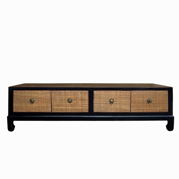 Oriental Black Light Tan Rattan Doors Low TV Stand Console Table Cabinet cs7693S Oriental Black Light Tan Rattan Doors Low TV Stand Console Table Cabinet cs7693S