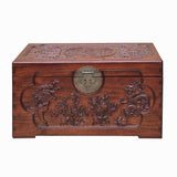 23.5" Small Oriental Brown Phoenix Dragon Carving Camphor Trunk Table cs7713S