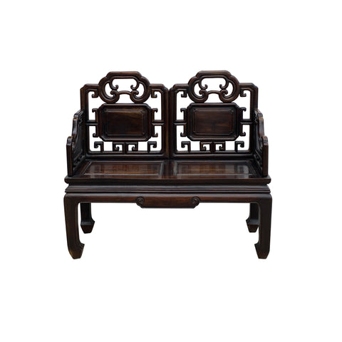 Vintage Chinese Fujian Double Seat Wood Opera Bench with Back cs7804S