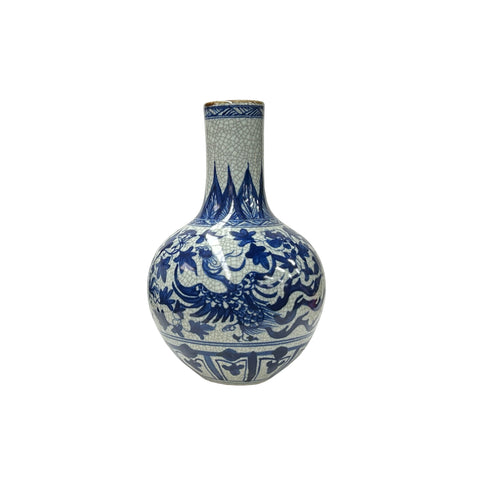 Oriental Blue White Crackle Base Phoenix Porcelain Art Vase JK281S