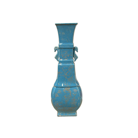 Oriental Turquoise Blue Golden Graphic Thin Porcelain Art Vase JK283S
