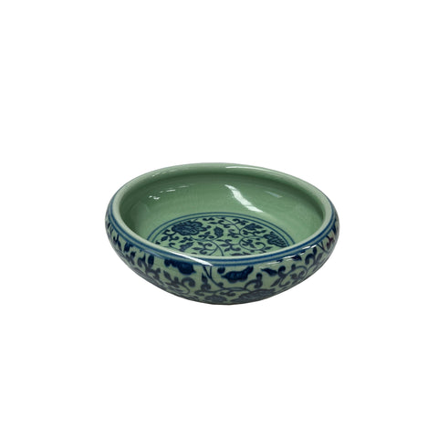 Chinese Celadon Blue Glaze Flower Porcelain Plate Bowl Display Art jk288S