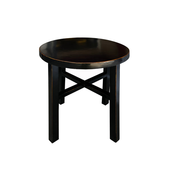 Asian Black Lacquer Round Top Cross 4 Legs Center Side Table Stand cs7624S
