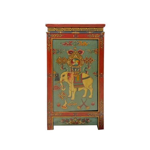 teal green elephant end table - oriental tibetan graphic nightstand