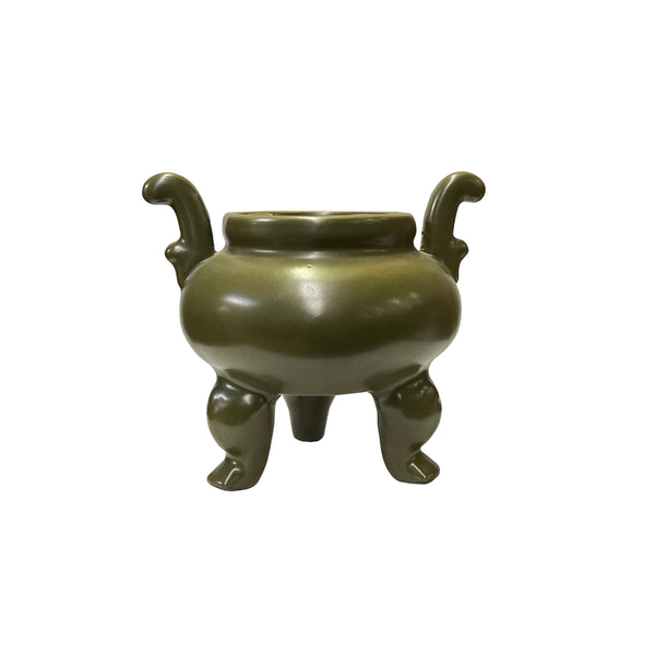 Chinese Handmade Dark Olive Army Green Ceramic Accent Ding Holder ws3399S Chinese Handmade Dark Olive Army Green Ceramic Accent Ding Holder ws3399S